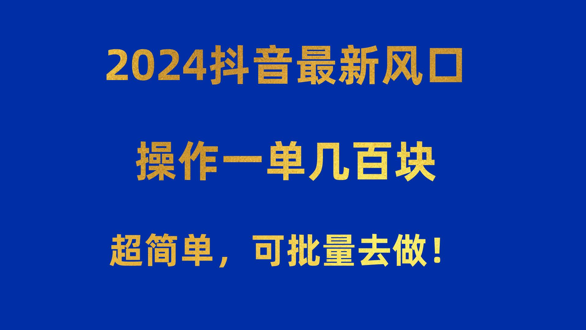 2024抖音最新风口！操作一单几百块！超简单，可批量去做！！！-九洲网