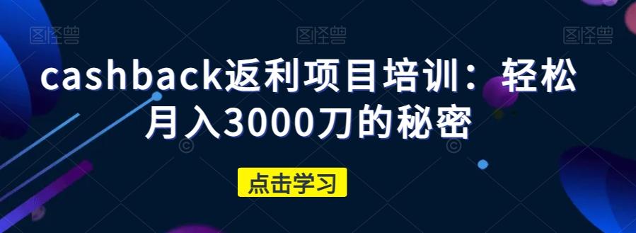 cashback返利项目培训：轻松月入3000刀的秘密-九洲网