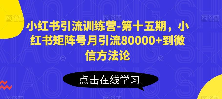 小红书引流训练营-第十五期，小红书矩阵号月引流80000+到微信方法论-九洲网