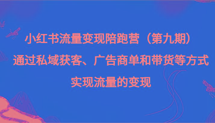 小红书流量变现陪跑营（第九期）通过私域获客、广告商单和带货等方式实现流量变现-九洲网