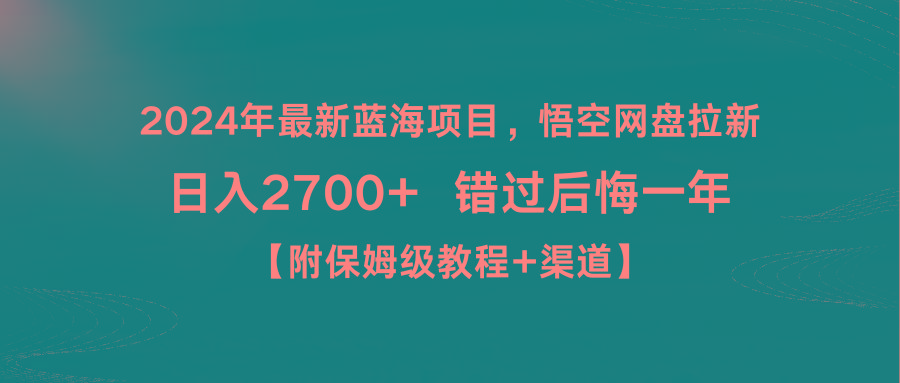 2024年最新蓝海项目，悟空网盘拉新，日入2700+错过后悔一年【附保姆级教...-九洲网