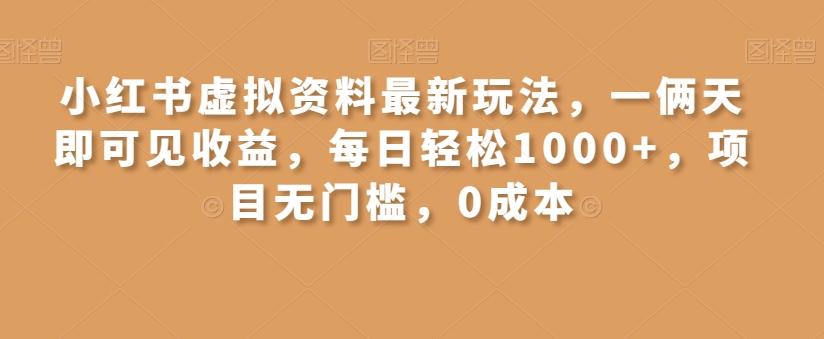 小红书虚拟资料最新玩法，一俩天即可见收益，每日轻松1000+，项目无门槛，0成本-九洲网