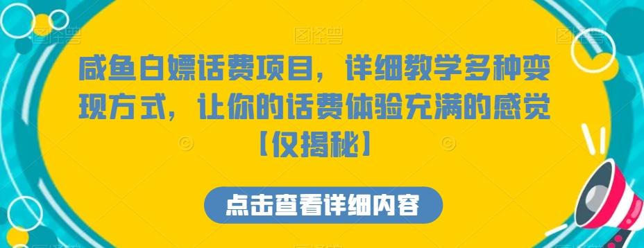 咸鱼白嫖话费项目，详细教学多种变现方式，让你的话费体验充满的感觉【仅揭秘】-九洲网