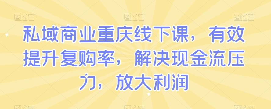 私域商业重庆线下课，有效提升复购率，解决现金流压力，放大利润-九洲网
