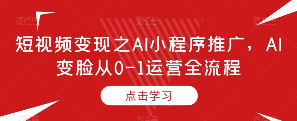 短视频变现之AI小程序推广，AI变脸从0-1运营全流程-九洲网