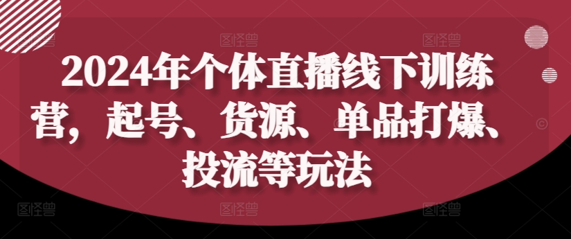 2024年个体直播训练营，起号、货源、单品打爆、投流等玩法-九洲网