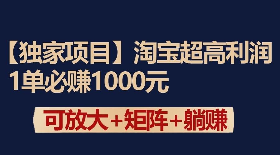独家淘宝超高利润项目：1单必赚1000元，可放大可矩阵操作-九洲网