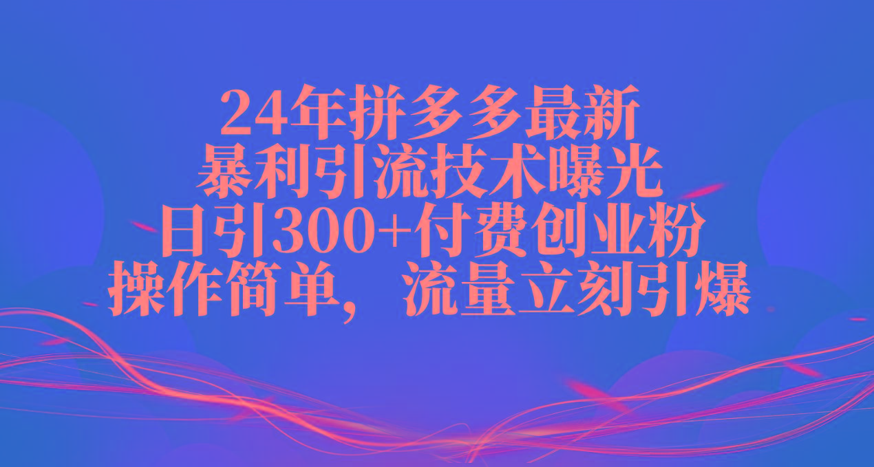 24年拼多多最新暴利引流技术曝光，日引300+付费创业粉，操作简单，流量...-九洲网