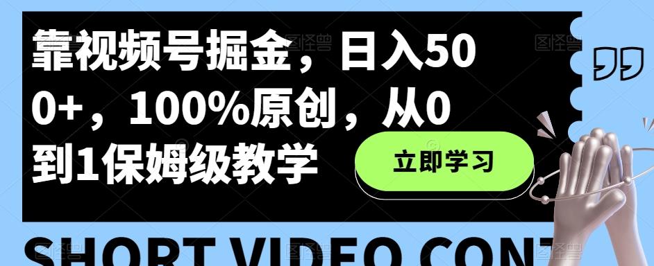 靠视频号掘金，日入500+，100%原创，从0到1保姆级教学-九洲网