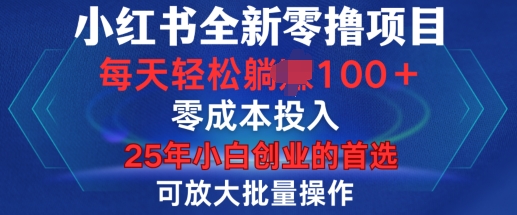 小红书全新纯零撸项目，只要有号就能玩，可放大批量操作，轻松日入100+【揭秘】-九洲网