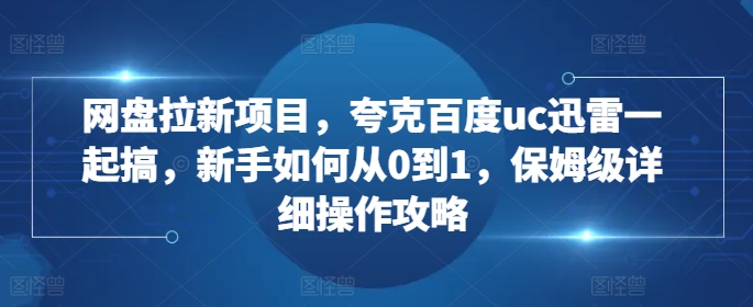 网盘拉新项目，夸克百度uc迅雷一起搞，新手如何从0到1，保姆级详细操作攻略-九洲网