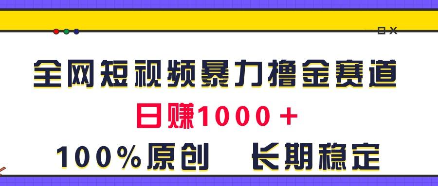 全网短视频暴力撸金赛道，日入1000＋！原创玩法，长期稳定-九洲网