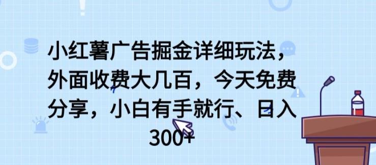 小红薯广告掘金详细玩法，外面收费大几百，小白有手就行，日入300+【揭秘】-九洲网