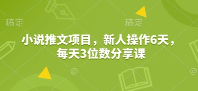 小说推文项目，新人操作6天，每天3位数分享课-九洲网