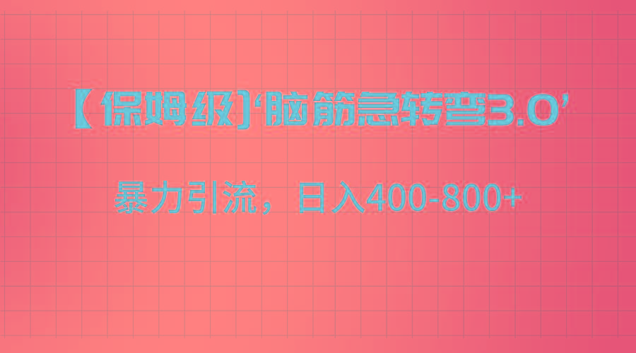 【保姆级】‘脑筋急转去3.0’暴力引流、日入400-800+-九洲网