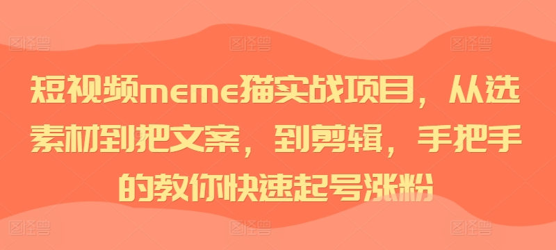 短视频meme猫实战项目，从选素材到把文案，到剪辑，手把手的教你快速起号涨粉-九洲网