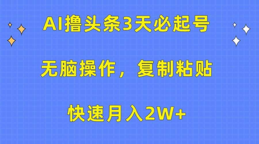 (10043期)AI撸头条3天必起号，无脑操作3分钟1条，复制粘贴快速月入2W+-九洲网