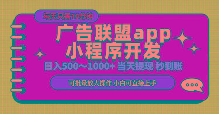 小程序开发 广告赚钱 日入500~1000+ 小白轻松上手！-九洲网