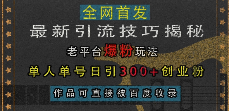 最新引流技巧揭秘，老平台爆粉玩法，单人单号日引300+创业粉，作品可直接被百度收录-九洲网