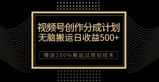 最新视频号创作分成计划，无脑搬运一天收益500+，100%搬运过原创技巧【揭秘】-九洲网