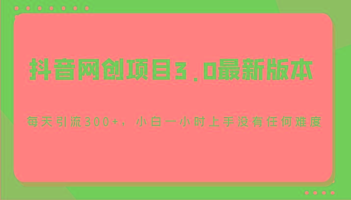 抖音网创项目3.0最新版本，每天引流300+，小白一小时上手没有任何难度-九洲网