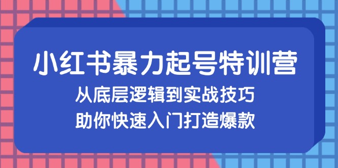 小红书暴力起号训练营，从底层逻辑到实战技巧，助你快速入门打造爆款-九洲网