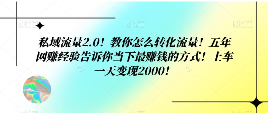 私域流量2.0！教你怎么转化流量！五年网赚经验告诉你当下最赚钱的方式！上车一天变现2000！-九洲网