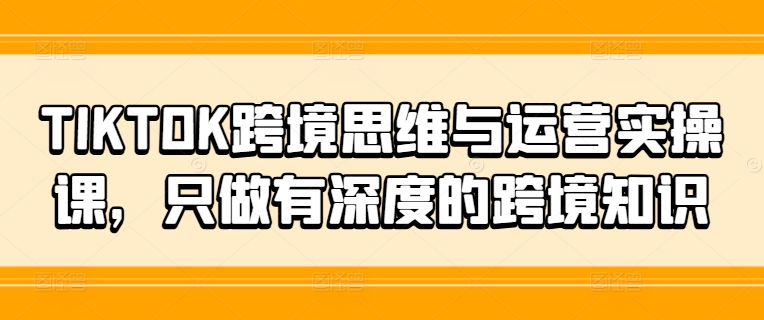 TIKTOK跨境思维与运营实操课，只做有深度的跨境知识-九洲网