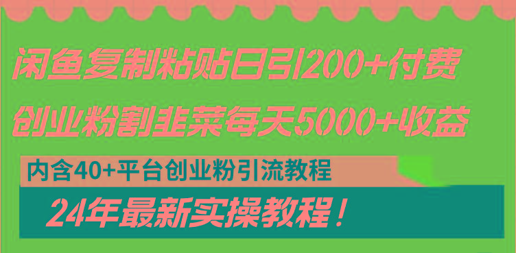 闲鱼复制粘贴日引200+付费创业粉，割韭菜日稳定5000+收益，24年最新教程！-九洲网