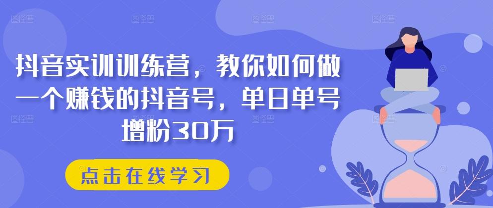 抖音实训训练营，教你如何做一个赚钱的抖音号，单日单号增粉30万-九洲网