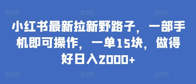 小红书最新拉新野路子，一部手机即可操作，一单15块，做得好日入2000+【揭秘】-九洲网
