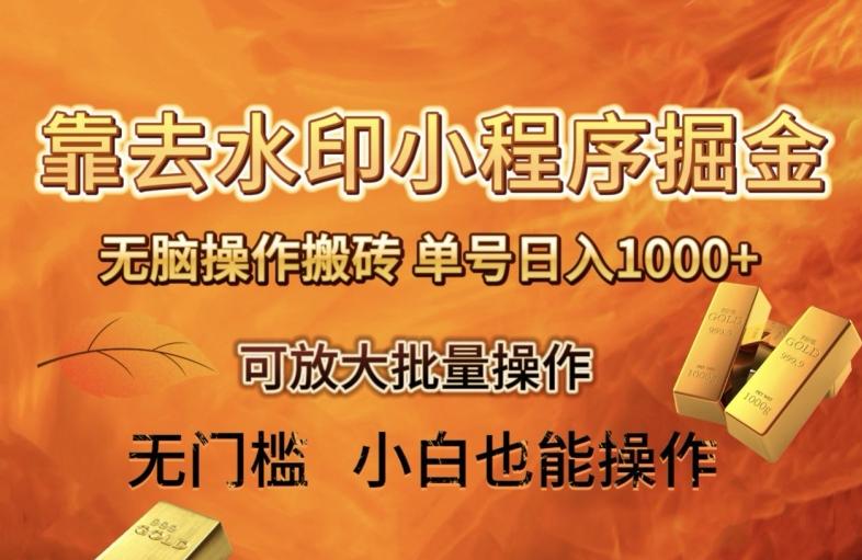 靠去水印小程序无脑操作搬砖，单号日入1000+保姆级教程可放大批量操作【揭秘】-九洲网