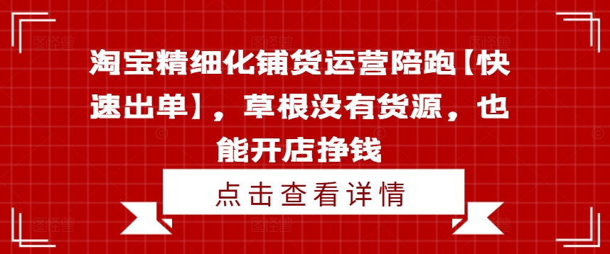 淘宝精细化铺货运营陪跑【快速出单】，草根没有货源，也能开店挣钱-九洲网