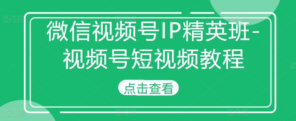 微信视频号IP精英班-视频号短视频教程-九洲网