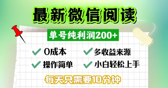 微信阅读最新玩法，每天十分钟，单号一天200+，简单0零成本，当日提现-九洲网