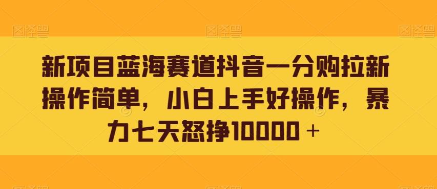 新项目蓝海赛道抖音一分购拉新操作简单，小白上手好操作，暴力七天怒挣10000＋-九洲网