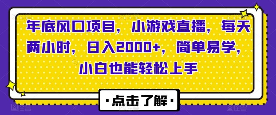 年底风口项目，小游戏直播，每天两小时，日入2000+，简单易学，小白也能轻松上手-九洲网