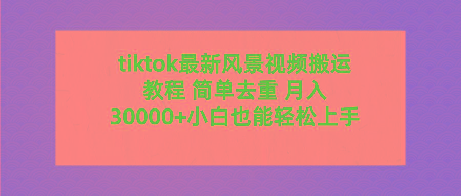 (9804期)tiktok最新风景视频搬运教程 简单去重 月入30000+附全套工具-九洲网