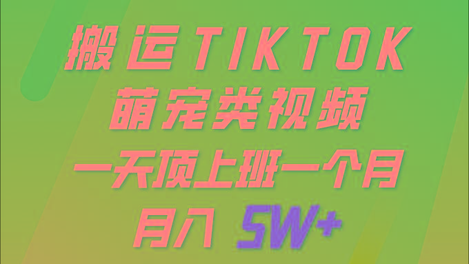 (9931期)一键搬运TIKTOK萌宠类视频 一部手机即可操作 所有平台均可发布 轻松月入5W+-九洲网