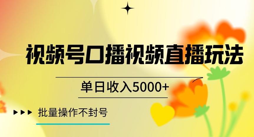 视频号囗播视频直播玩法，单日收入5000+，批量操作不封号【揭秘】-九洲网