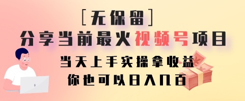 无保留分享当前最火视频号项目，当天上手实操拿收益，你也可以日入几百-九洲网