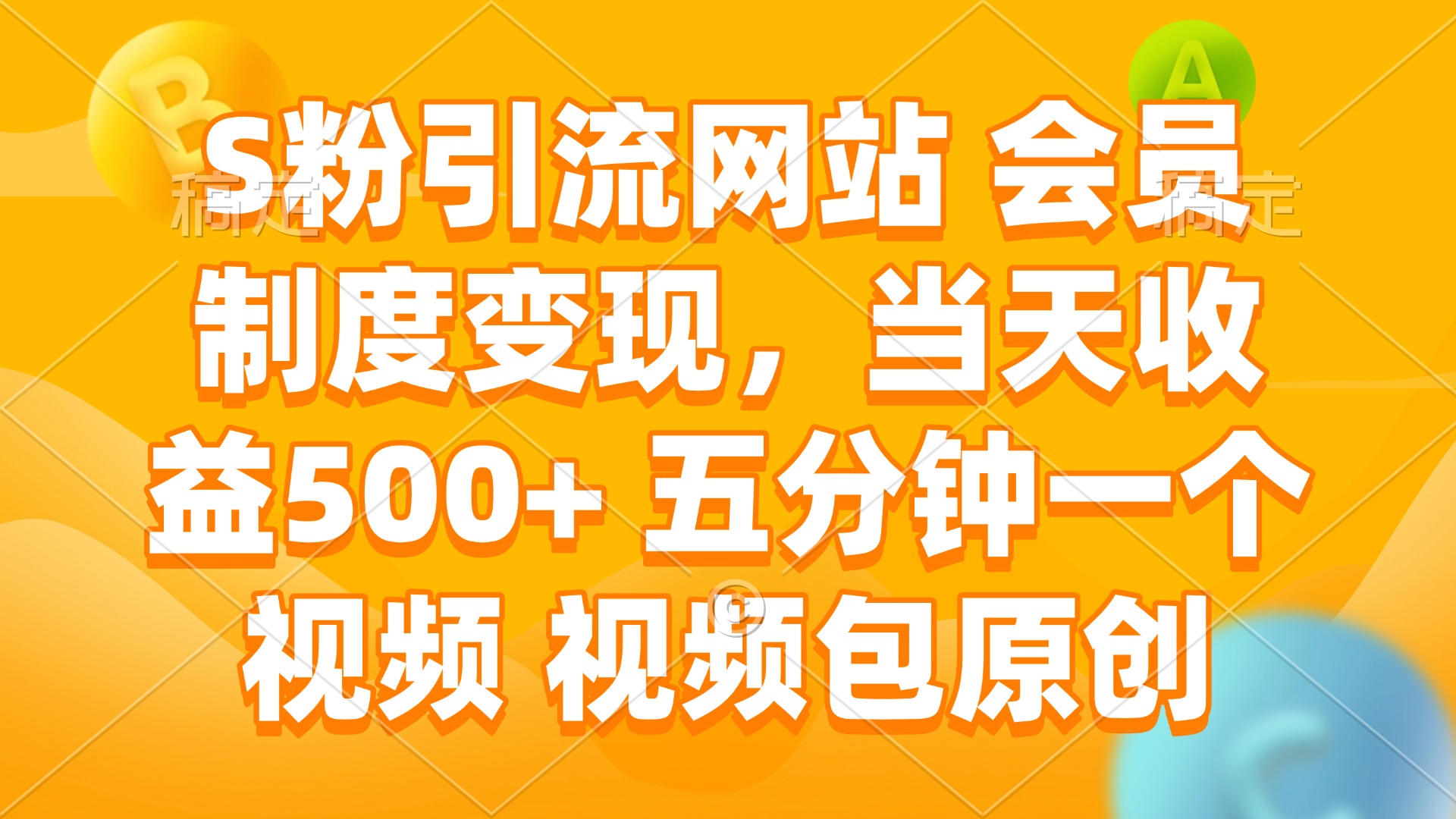 S粉引流网站 会员制度变现，当天收益500+ 五分钟一个视频 视频包原创-九洲网