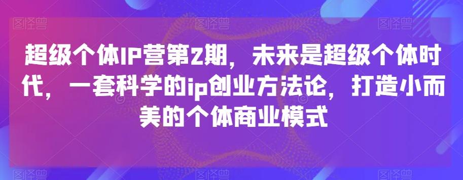 超级个体IP营第2期，未来是超级个体时代，一套科学的ip创业方法论，打造小而美的个体商业模式-九洲网