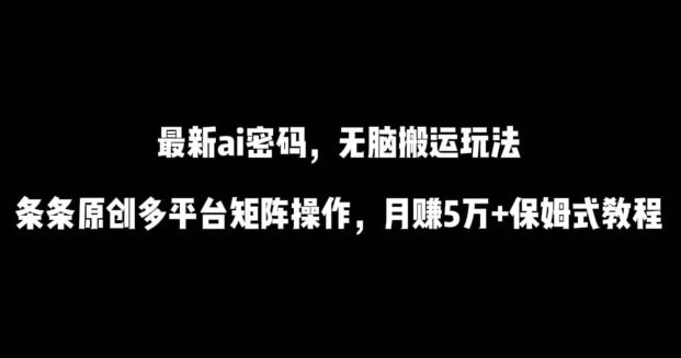 最新ai流量密码，傻瓜式搬运玩法，条条原创，多平台矩阵操作，月赚5万+保姆式教程【揭秘】-九洲网