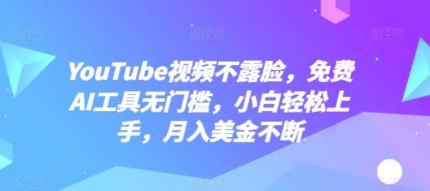 YouTube视频不露脸，免费AI工具无门槛，小白轻松上手，月入美金不断【揭秘】-九洲网