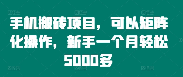 手机搬砖项目，可以矩阵化操作，新手一个月轻松5000多-九洲网