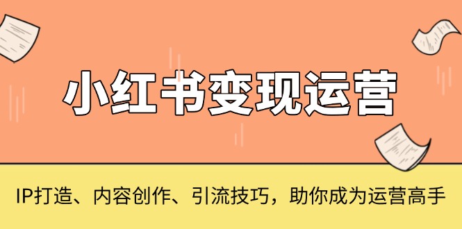 小红书变现运营，IP打造、内容创作、引流技巧，助你成为运营高手-九洲网