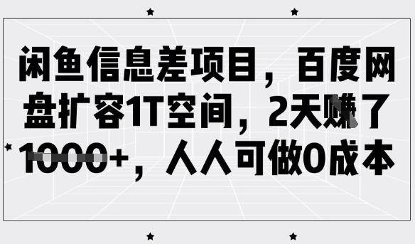 闲鱼信息差项目，百度网盘扩容1T空间，2天收益1k+，人人可做0成本-九洲网