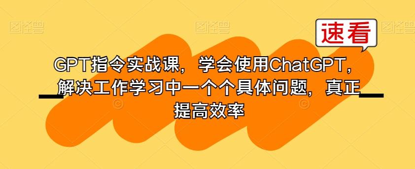 GPT指令实战课，学会使用ChatGPT，解决工作学习中一个个具体问题，真正提高效率-九洲网