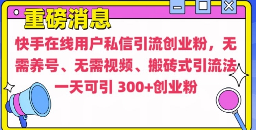 快手最新引流创业粉方法，无需养号、无需视频、搬砖式引流法【揭秘】-九洲网